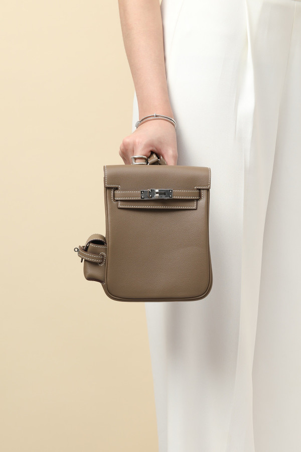 HERMÈS KELLY JUMP BAG ETOUPE SWIFT LEATHER  PALLADIUM HARDWARE