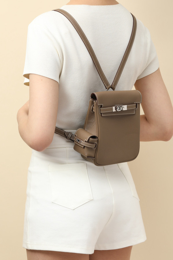 HERMÈS KELLY JUMP BAG ETOUPE SWIFT LEATHER  PALLADIUM HARDWARE