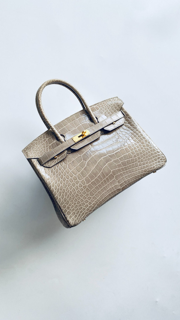 HERMES BIRKIN 30 BAG GRIS TOURTERELLE ALLIGATOR GOLD HARDWARE