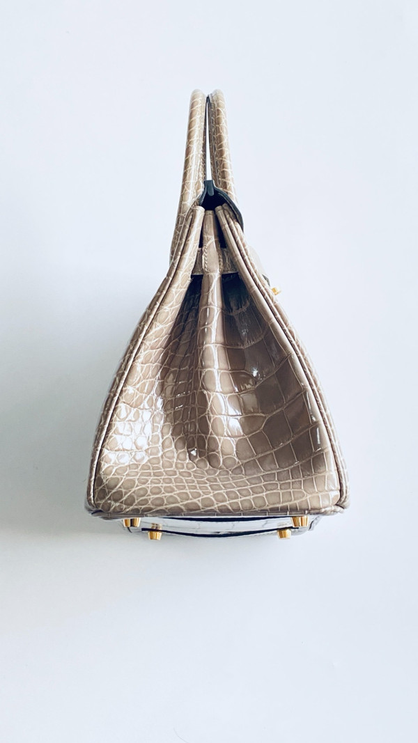 HERMES BIRKIN 30 BAG GRIS TOURTERELLE ALLIGATOR GOLD HARDWARE
