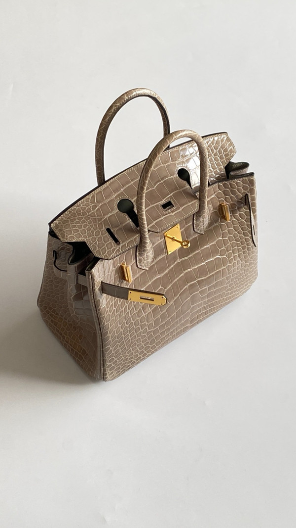 HERMES BIRKIN 30 BAG GRIS TOURTERELLE ALLIGATOR GOLD HARDWARE