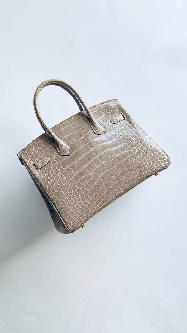 HERMES BIRKIN 30 BAG GRIS TOURTERELLE ALLIGATOR GOLD HARDWARE