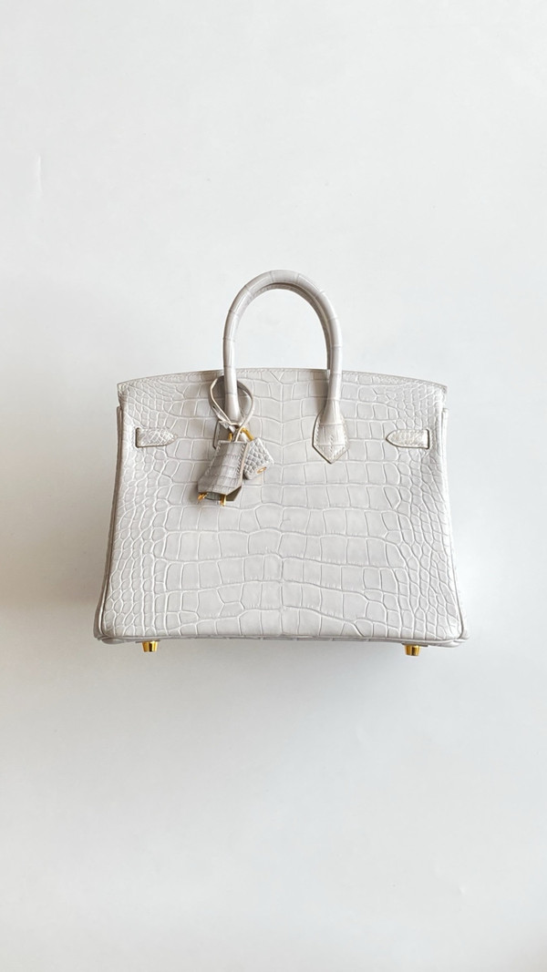 HERMES BIRKIN 30 BAG GRIS PEREPE ALLIGATOR GOLD HARDWARE