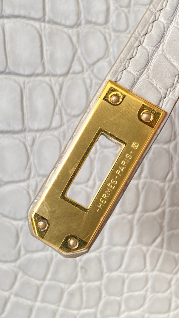 HERMES BIRKIN 30 BAG GRIS PEREPE ALLIGATOR GOLD HARDWARE