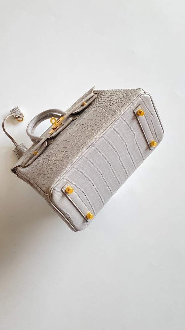 HERMES BIRKIN 30 BAG GRIS PEREPE ALLIGATOR GOLD HARDWARE