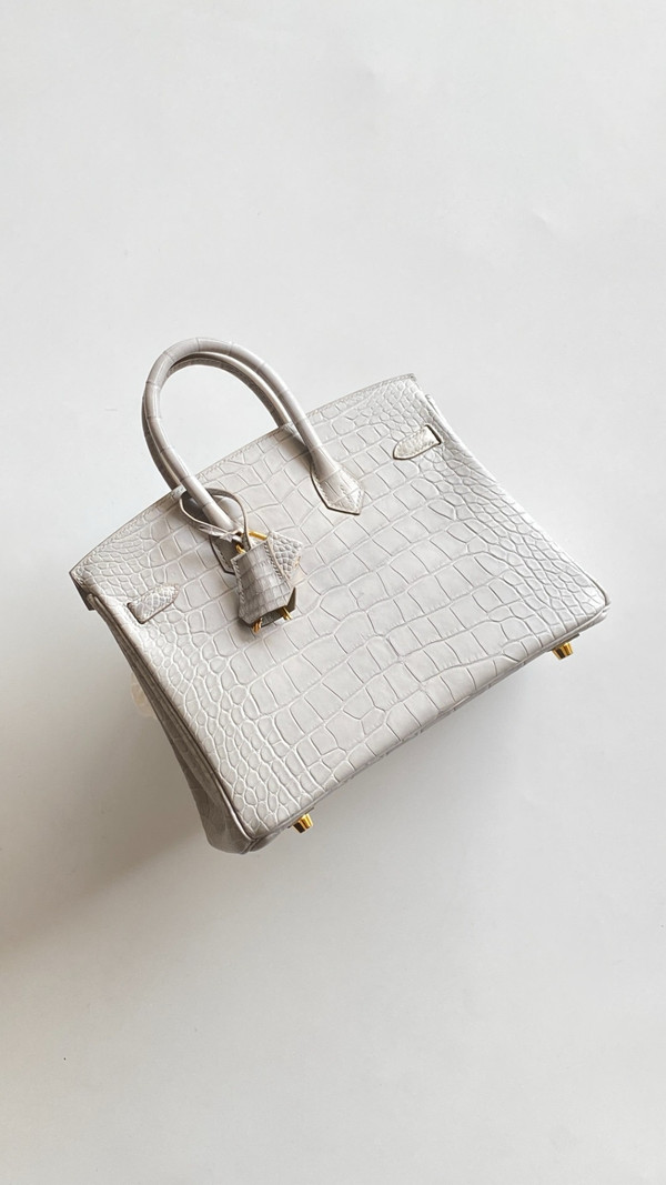 HERMES BIRKIN 30 BAG GRIS PEREPE ALLIGATOR GOLD HARDWARE