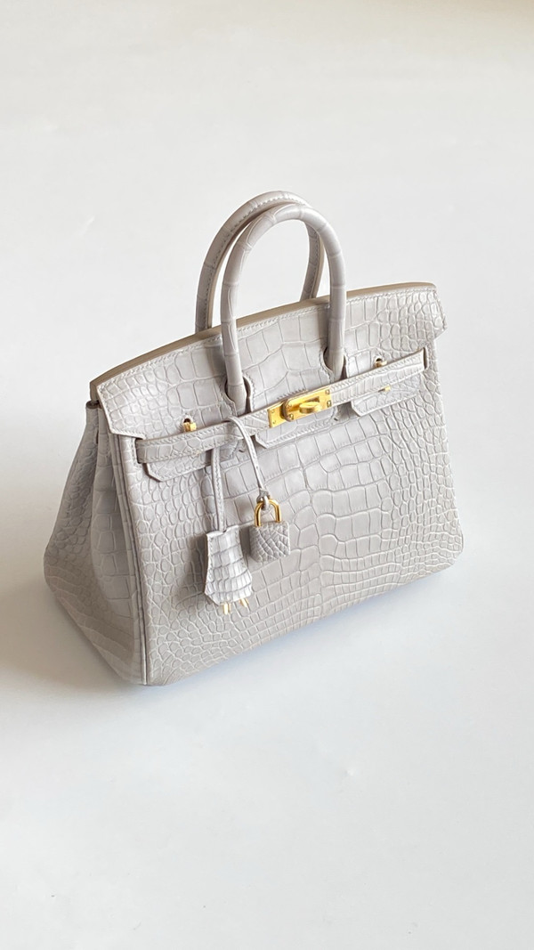 HERMES BIRKIN 30 BAG GRIS PEREPE ALLIGATOR GOLD HARDWARE