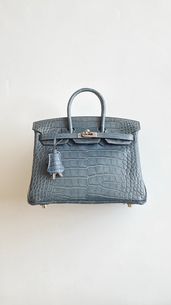 HERMES BIRKIN 30 BAG BLUE TEMPETE ALLIGATOR PALLADIUM HARDWARE