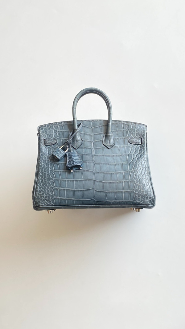 HERMES BIRKIN 30 BAG BLUE TEMPETE ALLIGATOR PALLADIUM HARDWARE