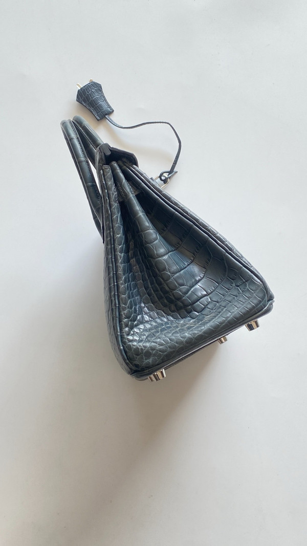 HERMES BIRKIN 30 BAG BLUE TEMPETE ALLIGATOR PALLADIUM HARDWARE