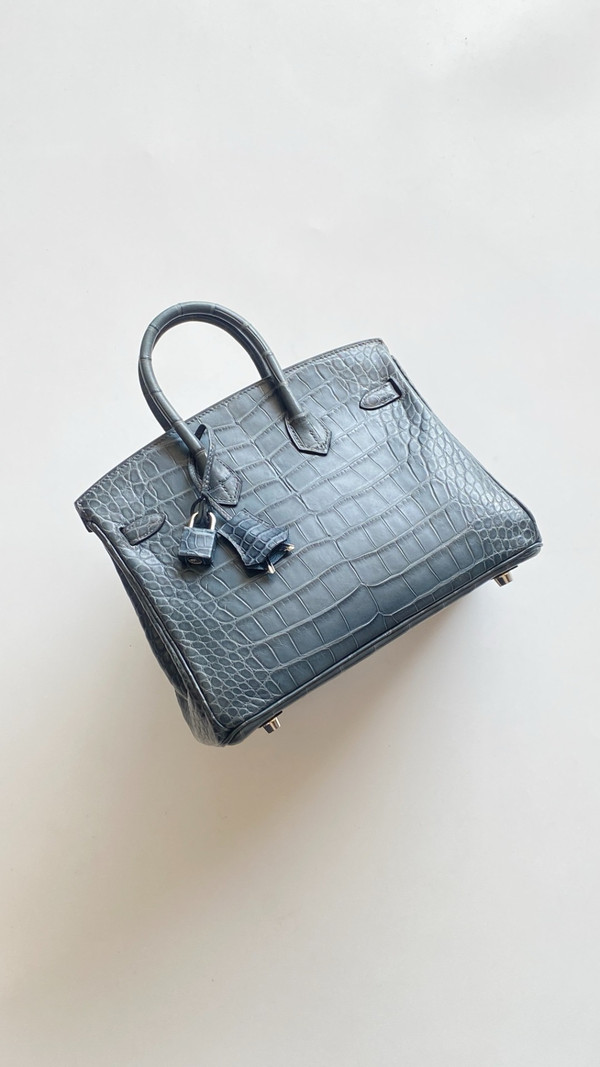 HERMES BIRKIN 30 BAG BLUE TEMPETE ALLIGATOR PALLADIUM HARDWARE