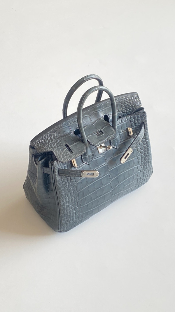 HERMES BIRKIN 30 BAG BLUE TEMPETE ALLIGATOR PALLADIUM HARDWARE