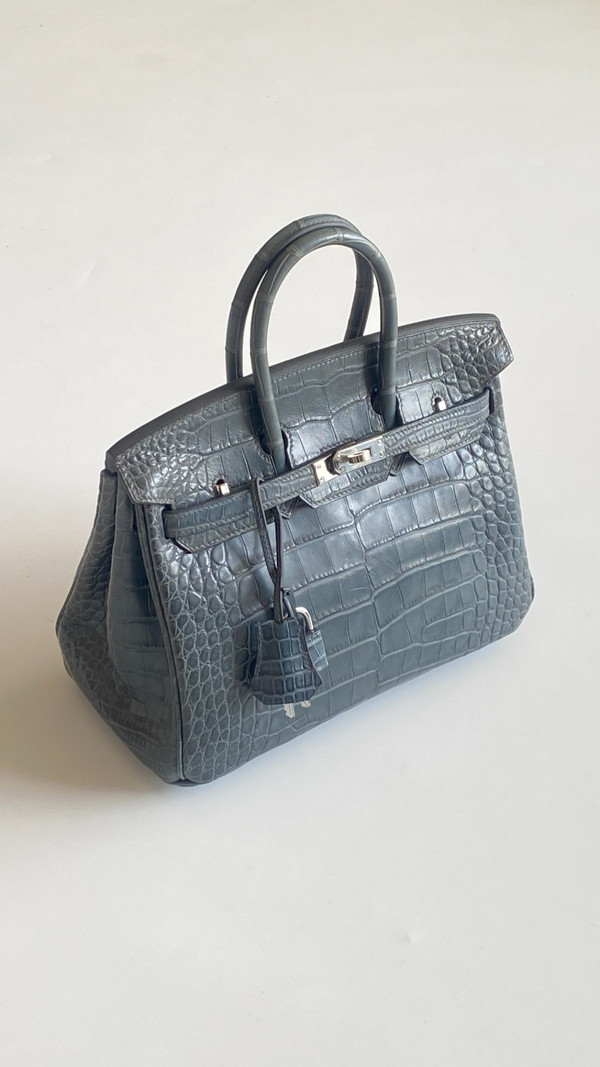 HERMES BIRKIN 30 BAG BLUE TEMPETE ALLIGATOR PALLADIUM HARDWARE