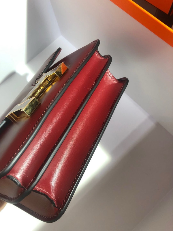 Hermes Red Constance 18 Box Leather bag with Gold and Enamel Hardwares