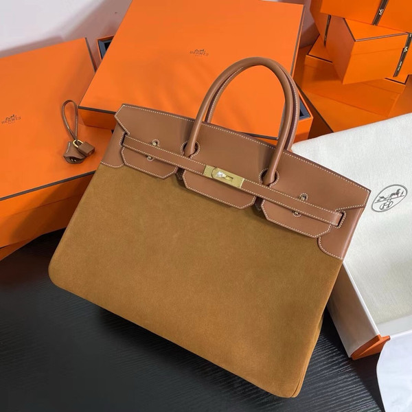 Hermès Birkin 40 cm Gold Suede Leather Gold Hardware