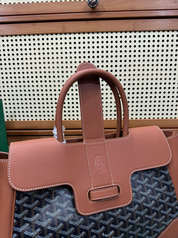 Goyard Saigon Tote Black and Tan Goyardine Canvas Palladium Hardware