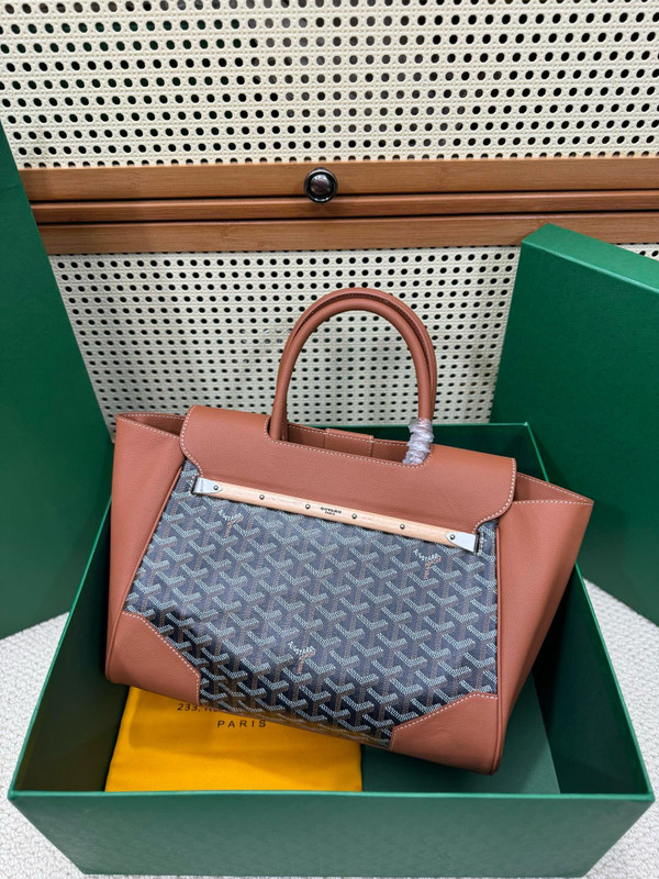 Goyard Saigon Tote Black and Tan Goyardine Canvas Palladium Hardware