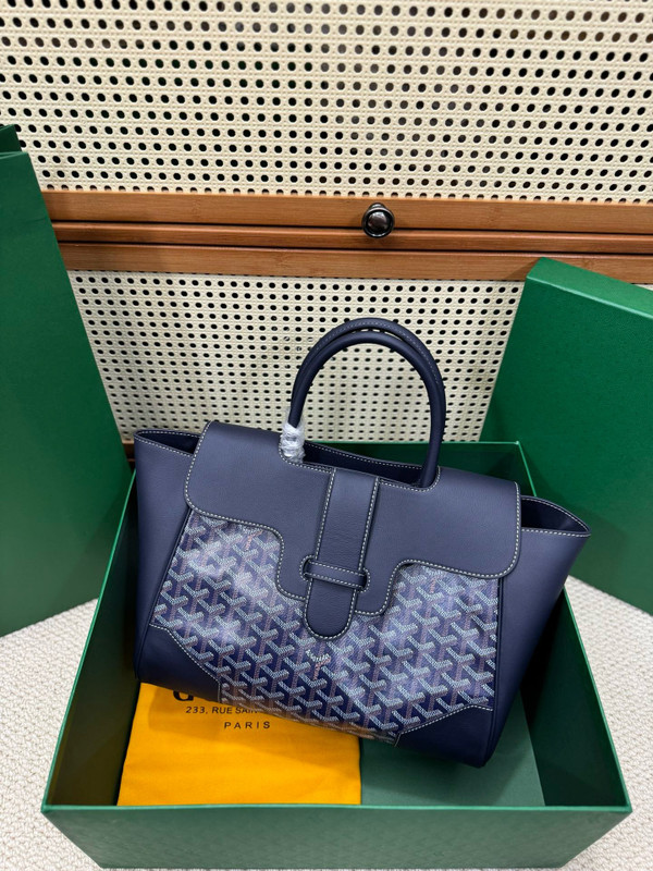 Goyard Saigon Tote Blue Goyardine Canvas Palladium Hardware