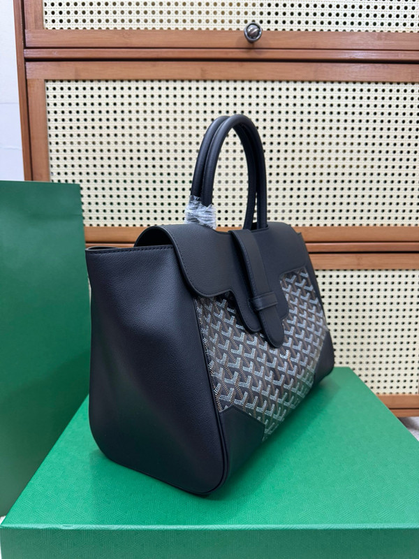 Goyard Saigon Tote Black Goyardine Canvas Palladium Hardware