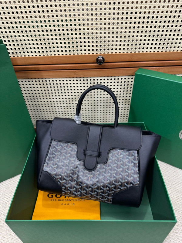 Goyard Saigon Tote Black Goyardine Canvas Palladium Hardware