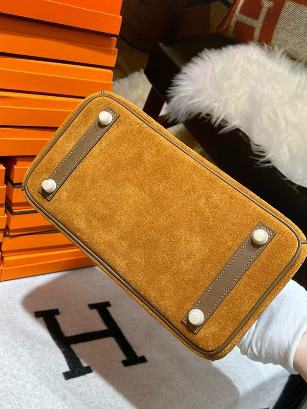 HERMÈS BIRKIN 25 GOLD VEAU DOBLIS SUEDE AND SWIFT LEATHER WITH GOLD HARDWARE