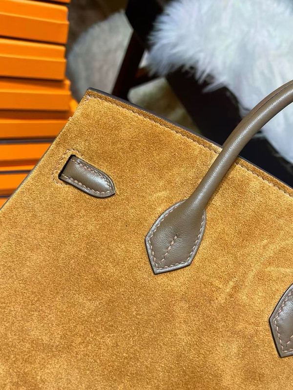 HERMÈS BIRKIN 25 GOLD VEAU DOBLIS SUEDE AND SWIFT LEATHER WITH GOLD HARDWARE