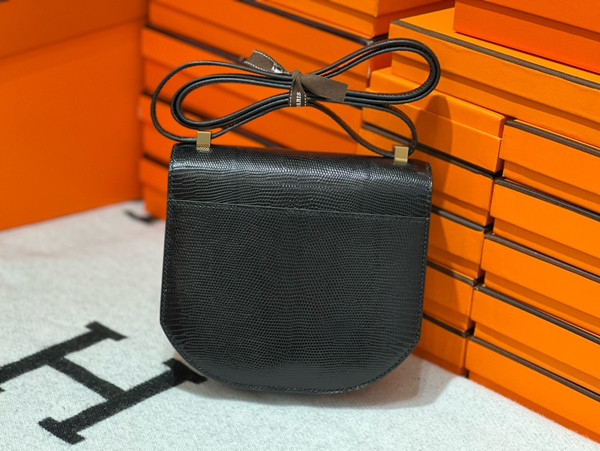 Hermès Ombre Shiny Black Lizard Mosaique Au 24-17 with Gold Hardware