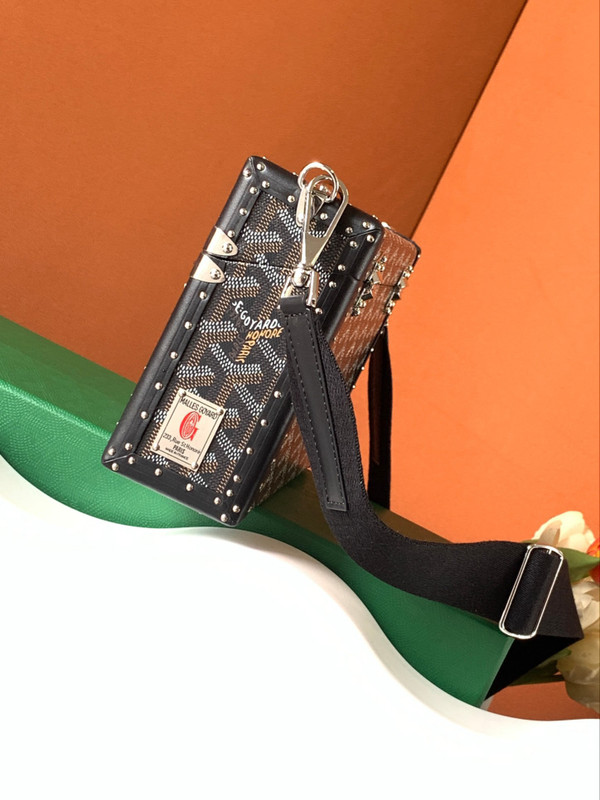 Goyard Goyardine Black Cassette Trunk Clutch/Shoulder Bag Palladium Hardware