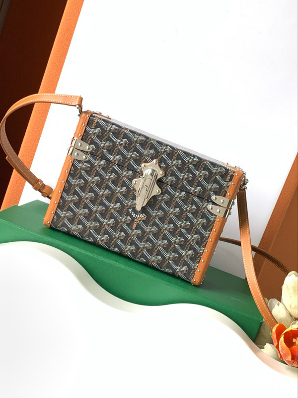 Goyard Goyardine Black&Tan Cassette Trunk Clutch/Shoulder Bag Palladium Hardware