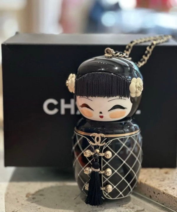 Chanel  MÉTIERS D'ART PARIS-SHANGHAI BLACK LUCITE MATRYOSHKA EVENING BAG WITH GOLD HARDWARE
