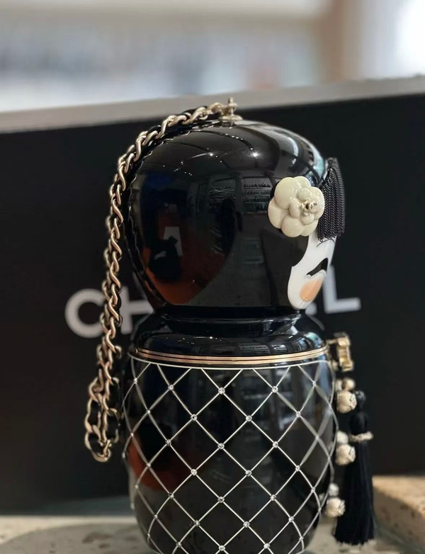 Chanel  MÉTIERS D'ART PARIS-SHANGHAI BLACK LUCITE MATRYOSHKA EVENING BAG WITH GOLD HARDWARE
