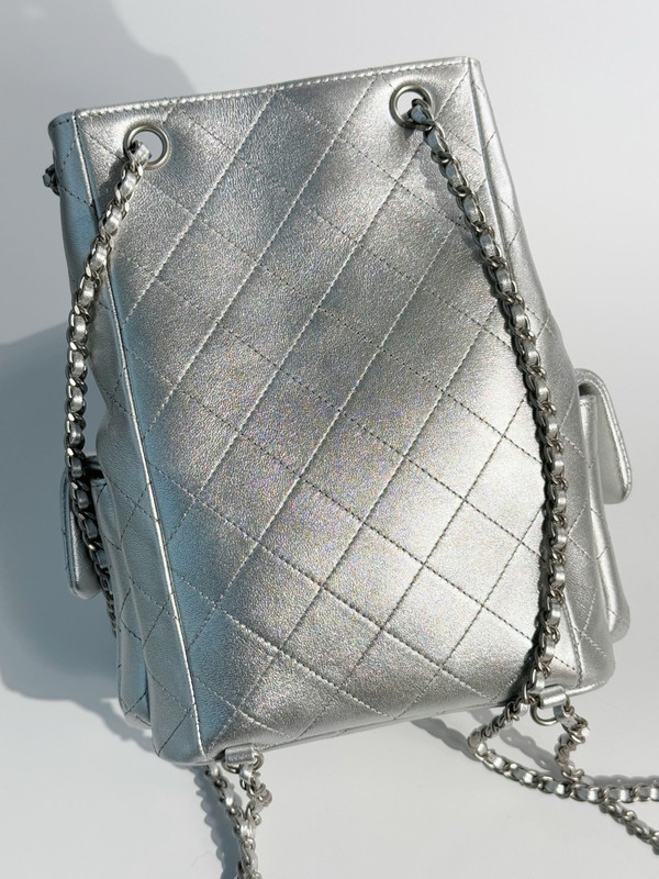 Chanel CRUISE 2024/25 Silver BACKPACK Shiny Lambskin & Gold-Tone Metal