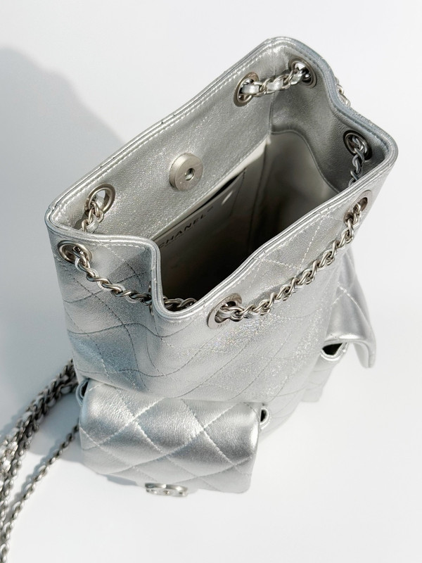 Chanel CRUISE 2024/25 Silver BACKPACK Shiny Lambskin & Gold-Tone Metal