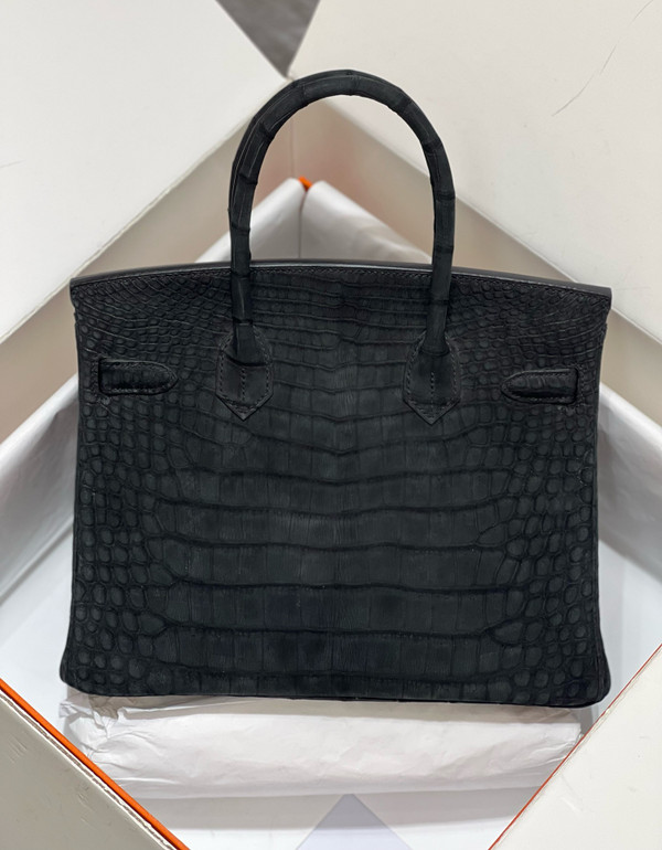HERMES BIRKIN 30 BAG FROSTED BLACK ALLIGATOR GOLD HARDWARE