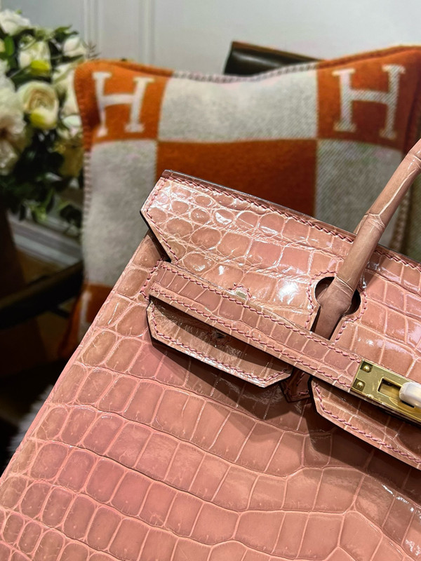 Hermès Birkin 25 Crevette Shiny Crocodile Niloticus Gold Hardware