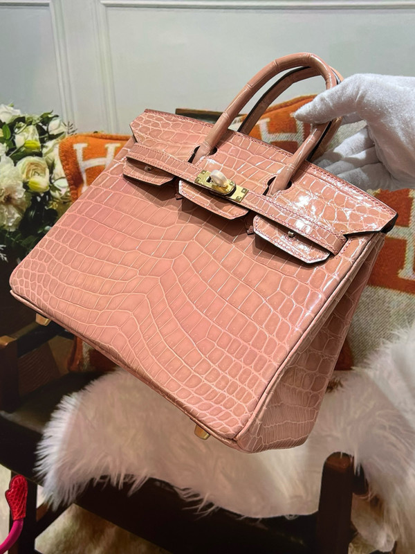 Hermès Birkin 25 Crevette Shiny Crocodile Niloticus Gold Hardware