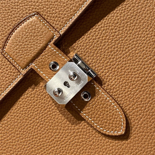 HERMES 38cm Gold Togo Leather Palladium Plated Sac A Depeches Briefcase Bag