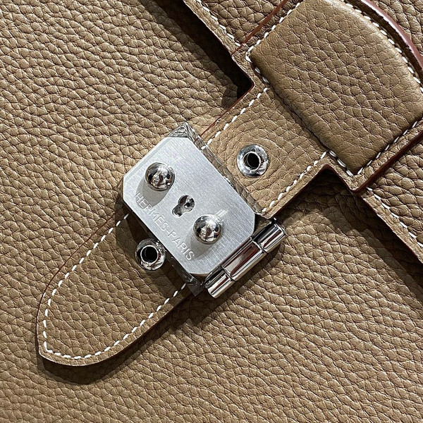 HERMES 38cm Etoupe Leather Palladium Plated Sac A Depeches Briefcase Bag