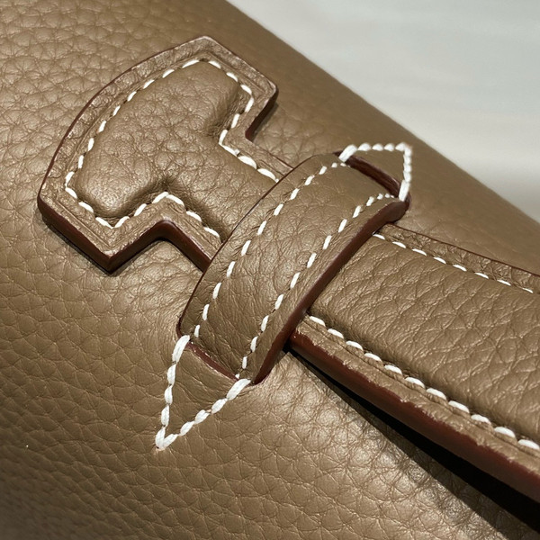 HERMES 38cm Etoupe Leather Palladium Plated Sac A Depeches Briefcase Bag