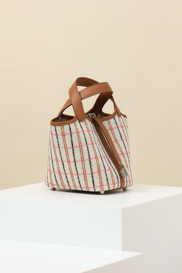 Hermes Picotin Lock 18 bag H canvas and Gold Swift calfskin with "Couverture Carre" embroidery