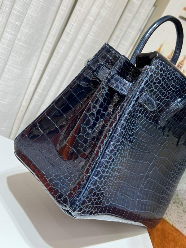 Hermes 7k Blue Saphir Birkin 30 in Porosus  Crocodile with Palladium hardware