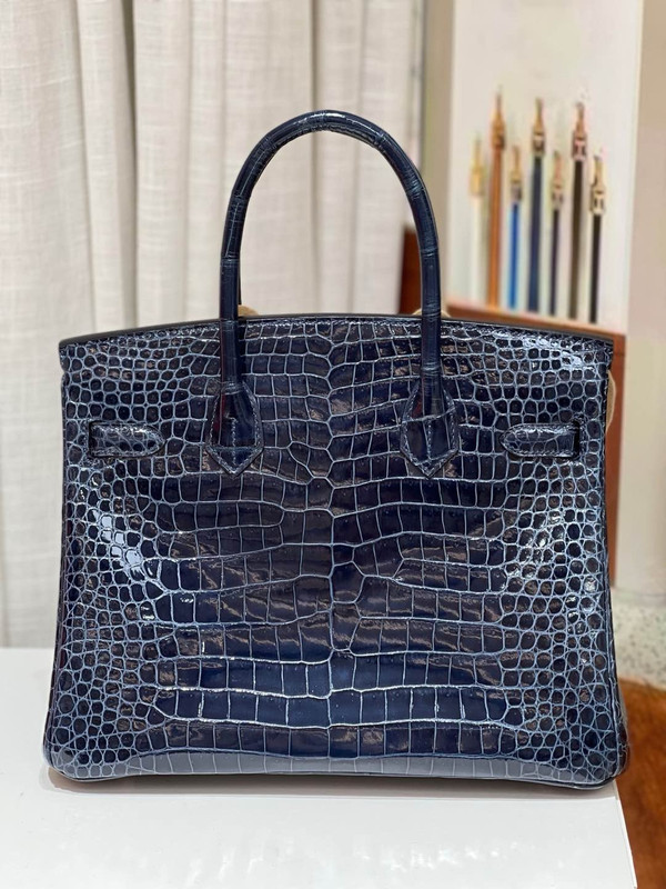 Hermes 7k Blue Saphir Birkin 30 in Porosus  Crocodile with Palladium hardware