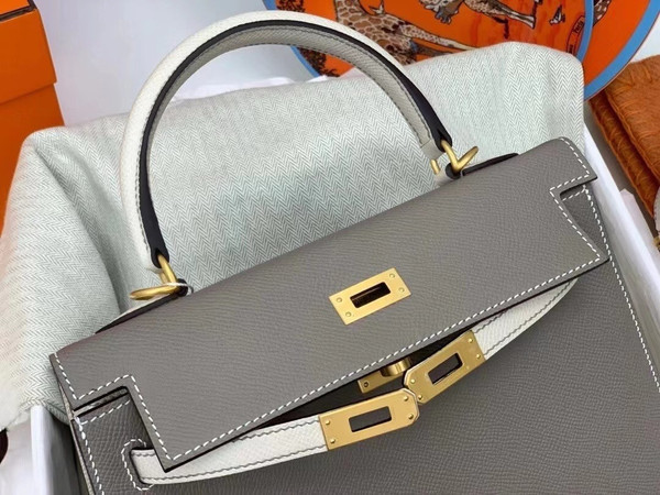 Hermes Special Order Horseshoe Etoupe/Craie Kelly 25 cm Epsom Gold Hardware