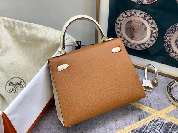 Hermes Special Order Horseshoe Gold/Craie Kelly 25 cm Epsom Gold Hardware