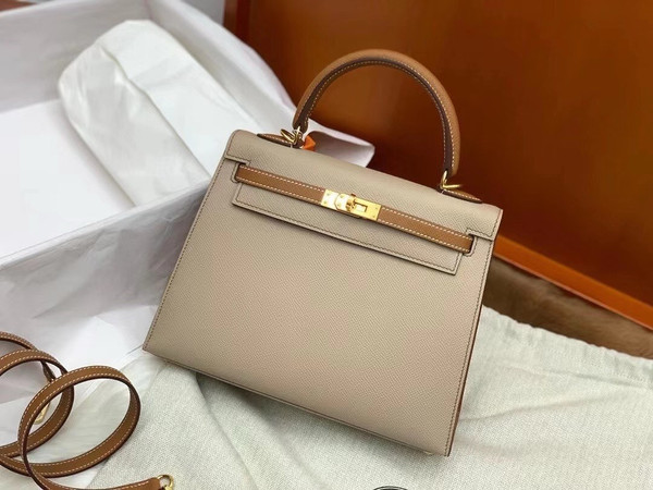 Hermes Special Order Horseshoe Gold/Trench Kelly 25 cm Epsom Gold Hardware