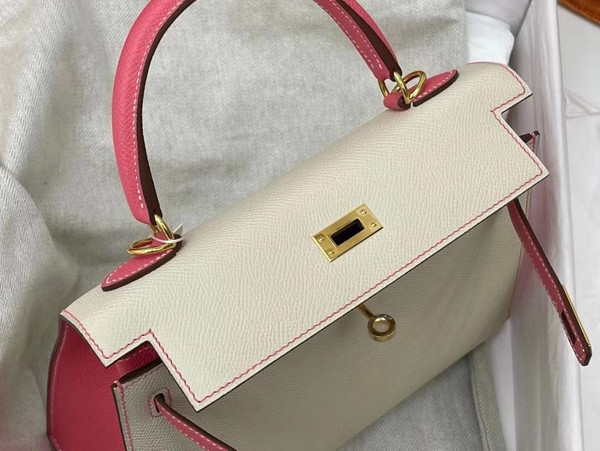 Hermes Special Order Horseshoe Rose Lipstick/Craie  Kelly 25 cm Epsom Gold Hardware