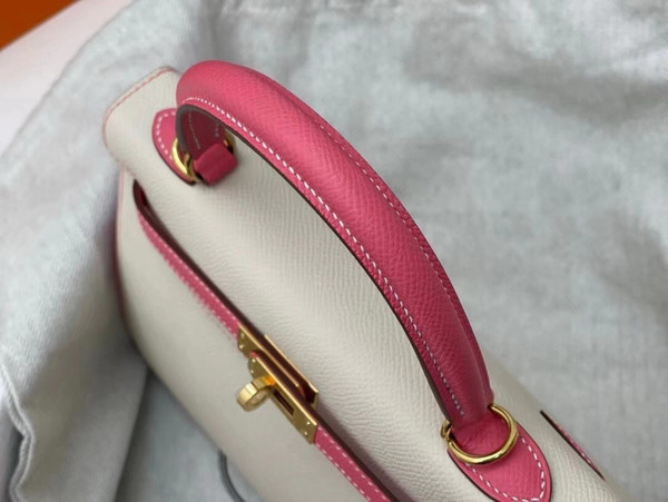 Hermes Special Order Horseshoe Rose Lipstick/Craie  Kelly 25 cm Epsom Gold Hardware