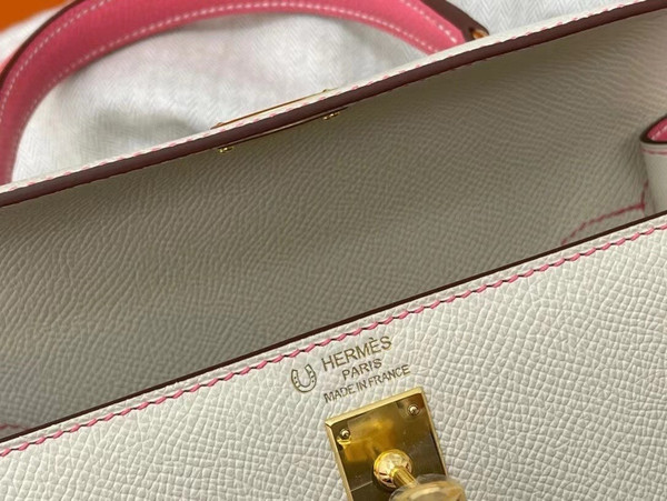 Hermes Special Order Horseshoe Rose Lipstick/Craie  Kelly 25 cm Epsom Gold Hardware