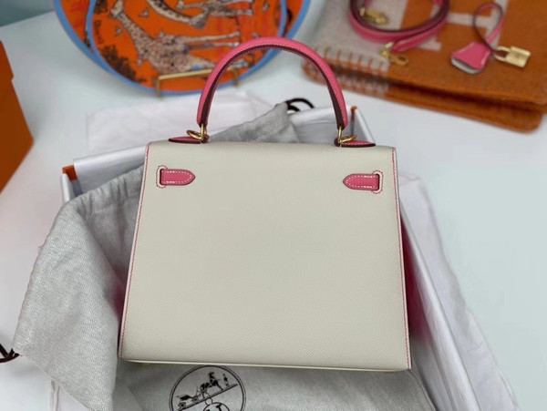 Hermes Special Order Horseshoe Rose Lipstick/Craie  Kelly 25 cm Epsom Gold Hardware