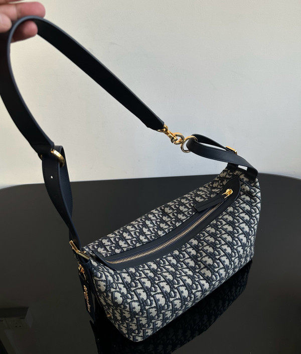 Christian Dior Medium D-Journey Bag Blue Dior Oblique Jacquard